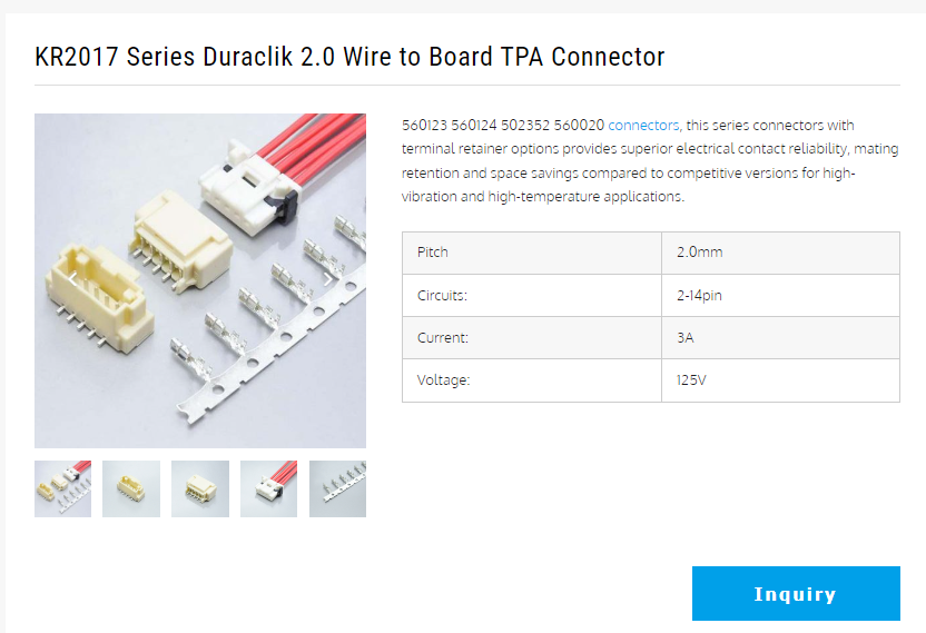 KR2017 electronic connector data sheet